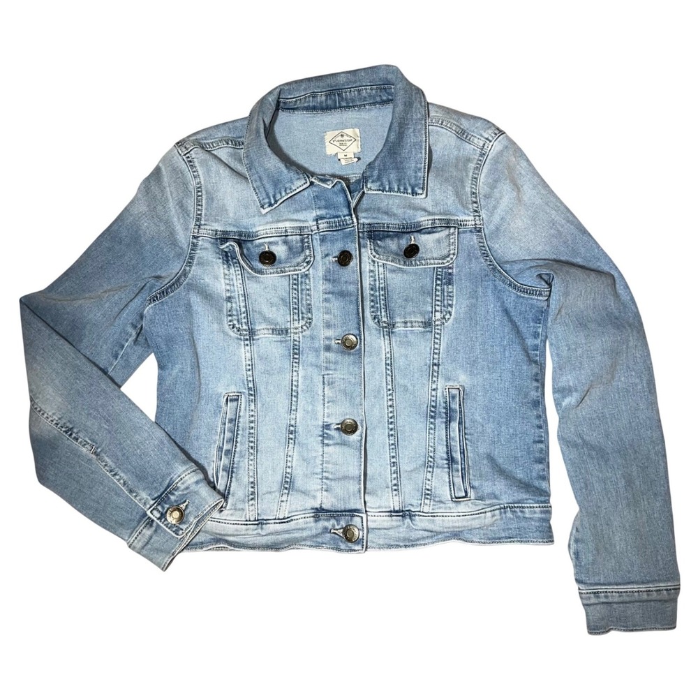 St Johns Bay Womens Light Wash Denim Trucker Jacket Blue Medium Stretch 76532-1